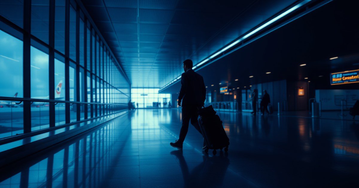 Passageiro caminhando apressado por corredor de aeroporto internacional após perda de conexão — análise jurídica MeuVoo