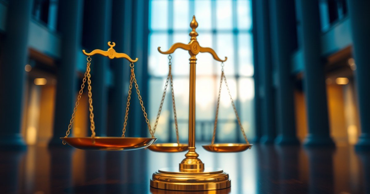 Balança da justiça e colunas de tribunal simbolizando jurimetria do TJSP sobre extravio de bagagem em 2026